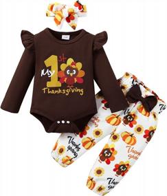 img 4 attached to Thanksgiving Baby Girl Outfit: Mikrdoo Long Sleeve Romper And Pants Set For Newborns And Infants