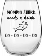 libbey stemless wine glass for moms - funny sayings for momma shark who needs a drink - perfect gift for birthday, christmas, and mother's day logo