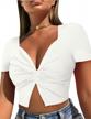 get ready to flaunt your style with vetior's sexy twist crop top for women - sleek design, v-neck, and perfect fit logo