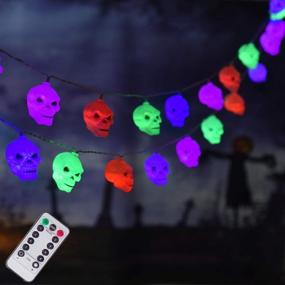 img 4 attached to Multi-Color Battery-Operated Skull String Lights With Remote - 30 LED Halloween Fairy Lights For Indoor/Outdoor Party Decorations, Waterproof 8 Modes - Illuminew 16.4Ft
