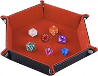 siquk double sided dice tray: folding hexagon pu leather and velvet holder for dungeons and dragons and other table games - orange-yellow! logo