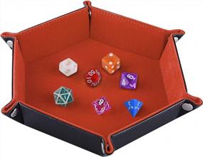 img 4 attached to SIQUK Double Sided Dice Tray: Folding Hexagon PU Leather And Velvet Holder For Dungeons And Dragons And Other Table Games - Orange-Yellow!