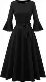 img 4 attached to Women'S Elegant Bell Sleeve Cocktail Party Dresses For Wedding Guest Fit And Flare Church Midi Evening Dress By HomRain