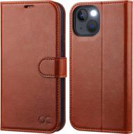 ocase iphone 13 wallet case - brown pu leather flip folio cover with card holder, built-in kickstand, and rfid blocking for 6.1-inch 2021 model - shockproof tpu inner shell protection логотип
