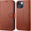 ocase iphone 13 wallet case - brown pu leather flip folio cover with card holder, built-in kickstand, and rfid blocking for 6.1-inch 2021 model - shockproof tpu inner shell protection logo