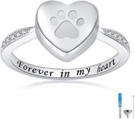 🐾 pet memorial love heart paw print urn ring - 925 sterling silver tiny jewelry keepsake forever in my heart cremation finger rings for dog and cat ashes logo