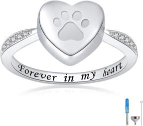 img 4 attached to 🐾 Pet Memorial Love Heart Paw Print Urn Ring - 925 Sterling Silver Tiny Jewelry Keepsake Forever in My Heart Cremation Finger Rings for Dog and Cat Ashes