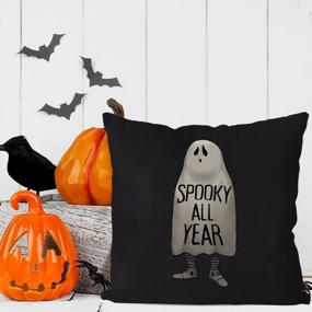 img 1 attached to 18X18 Inch Halloween Ghost Spooky Throw Pillow Covers - All Year Holiday Farmhouse Linen Sofa Cushion Cases For Seasonal Home Decor