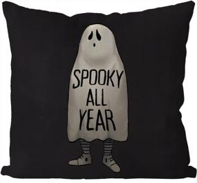 img 4 attached to 18X18 Inch Halloween Ghost Spooky Throw Pillow Covers - All Year Holiday Farmhouse Linen Sofa Cushion Cases For Seasonal Home Decor