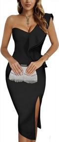 img 4 attached to Wedding Guest Bodycon Dress With One Shoulder Ruffle And Side Split Bandage Detailing