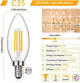 img 3 attached to MAXvolador Dimmable E12 Candelabra LED Light Bulbs 60W Equivalent, 600Lumens LED Chandelier Bulb Warm White 2700K, Decorative B11 Filament Candle Light Bulbs Clear Glass, Pack Of 5