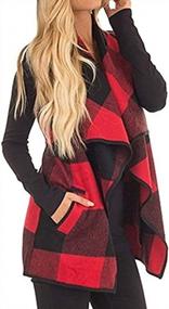 img 1 attached to Women'S Buffalo Plaid Vest - Casual Lapel Open Front Cardigan Jacket Coat With Pockets