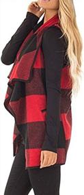 img 2 attached to Women'S Buffalo Plaid Vest - Casual Lapel Open Front Cardigan Jacket Coat With Pockets