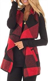 img 4 attached to Women'S Buffalo Plaid Vest - Casual Lapel Open Front Cardigan Jacket Coat With Pockets