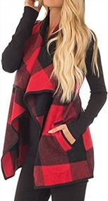 img 3 attached to Women'S Buffalo Plaid Vest - Casual Lapel Open Front Cardigan Jacket Coat With Pockets