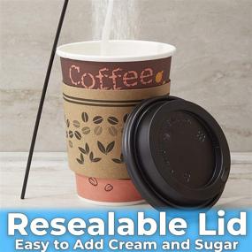 img 2 attached to 100 Count Decorative 12 Oz Disposable Coffee Cup Set - Leak-free, with Sleeves, Lids, and Stirrers. Recyclable and Stylish Brown Paper Cup Bundle for Hot Beverages and Drinks. Ideal for Parties, Offices, Businesses, or Cafes