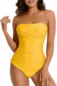 img 4 attached to Tone Your Tummy With Smismivo'S Strapless Tummy Control One Piece Swimsuit - Ruched Bathing Suit For Women