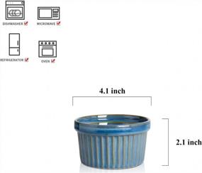 img 3 attached to Набор керамических формочек Selamica на 8 унций, миски для выпечки суфле, сейф для духовки крем-брюле, набор из 6 предметов, цейлонский синий