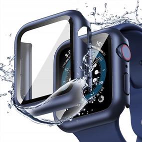 img 4 attached to Protect Your Apple Watch With Goton'S Waterproof Screen Protector Case - 2 Pack For Apple Watch Series 4 5 6 SE (44Mm) - Blue+Blue