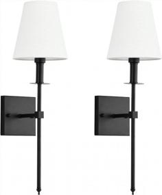 img 4 attached to Rustic Industrial Matte Black Wall Sconces With White Fabric Shades - Set Of Two | Versatile Indoor Lighting Fixture For Bedroom, Bathroom, And More