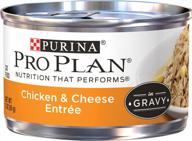 24-pack 3 oz. purina pro plan wet cat food in gravy, chicken & cheese entree pull-top cans logo