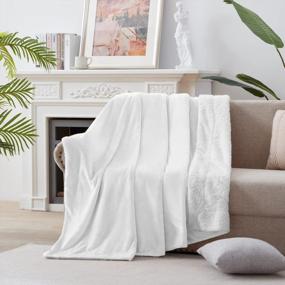 img 3 attached to KAWAHOME Флисовое одеяло из шерпы Queen Size Зимнее сверхмягкое очень теплое и тяжелое толстое зимнее одеяло 500GSM для дивана-кровати, 90 "X 90" (белый)