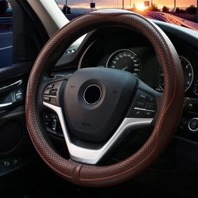 img 4 attached to 🚗 Valleycomfy Universal 15 inch Steering Wheel Covers - Genuine Leather, Breathable, Anti Slip &amp; Odor Free (Coffee, M(14&#34; 1/2-15&#34; 1/4))