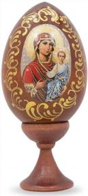 img 1 attached to 4-Inch Wooden Easter Egg With Maria And Jesus Icon By BestPysanky