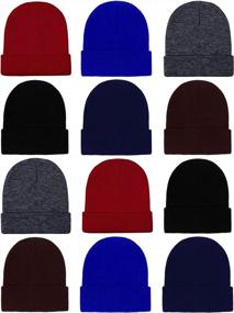 img 4 attached to 12 Pack Cooraby Knitted Winter Beanies: Acrylic Skull Cap Cuff Watch Hat For Warmth And Style, Suitable For Men And Women