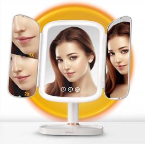 img 4 attached to KINGMAS Vanity Makeup Mirror With Lights And 3 Magnifications, Sunset Lamp, Touch Control, Rechargeable, Portable LED Mirror - Ideal Women'S Gift