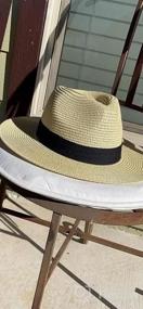 img 5 attached to Женская соломенная шляпа-панама - летняя пляжная защита от солнца с фетровой кепкой с широкими полями UPF50+