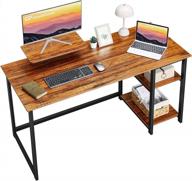 modern writing pc work table with monitor stand and storage shelves - greenforest home office computer desk, 47 inch, walnut finish, easy assembly logo