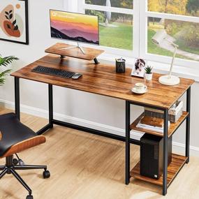 img 3 attached to Современный письменный стол для ПК с подставкой для монитора и полками для хранения - Компьютерный стол для домашнего офиса GreenForest, 47 дюймов, отделка под орех, простая сборка