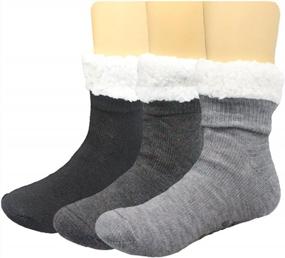 img 4 attached to 3 Pairs Of FRALOSHA Men'S Winter Warm Fuzzy Lined Non-Slip Slippers Socks - Soft Reading Socks For Maximum Comfort