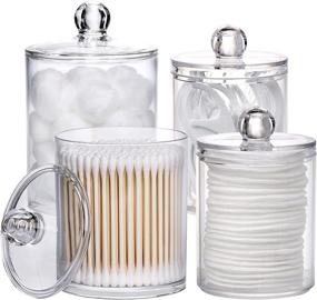 img 4 attached to 🛁 Tbestmax Qtip Holder 4 Pack - Clear Plastic Apothecary Jars for Bathroom Storage: 10 oz and 12 oz Restroom Organizers with Lids for Cotton Balls, Swabs, Pads, and Floss