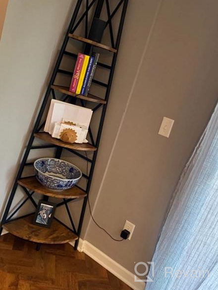 img 1 attached to Rustic Brown 5-Tier Corner Bookshelf: Industrial Style With Vintage Wood Look, Metal Frame Etagere Bookcase For Home Office Display Organization, Freestanding Tall Ladder Shelf Accent review by Sandra Landgrebe