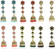 stunning ethnic style earrings: indian jhumka jhumki drop dangle earrings for women with golden ball pendant and enamel design - 4 to 6 pairs by idealway logo