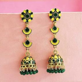 img 1 attached to Stunning Ethnic Style Earrings: Indian Jhumka Jhumki Drop Dangle Earrings For Women With Golden Ball Pendant And Enamel Design - 4 To 6 Pairs By Idealway