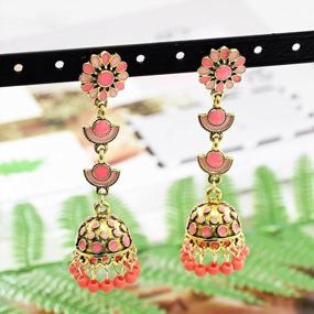 img 2 attached to Stunning Ethnic Style Earrings: Indian Jhumka Jhumki Drop Dangle Earrings For Women With Golden Ball Pendant And Enamel Design - 4 To 6 Pairs By Idealway