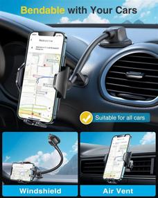 img 3 attached to 【Latest Shockproof】VANMASS Windshield Phone Mount【360° Widest View】Universal Suction Cup Cell Phone Holder for Dashboard Window Dash, Handsfree 9in Flexible Gooseneck Compatible with iPhone 13 &amp; Trucks