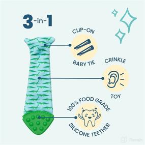 img 3 attached to Вкусный галстук для ребенка зубов: 3-в-1, крепится прищепкой, текстильная игрушка с шуршащим звуком и силиконовый прикусыватель для младенцев - стиральная машинка, игрушка для жевания в стиле рыбы.