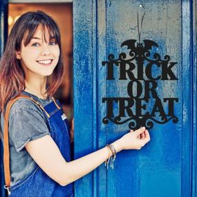 img 2 attached to ERKOON 2 Set Halloween Hanging Sign Decorations Non-Woven Trick Or Treat And The Witch Is In For Door And Wall Decoration Indoor Outdoor Yard Haunted House Party Supplies 14 X 12 Inch