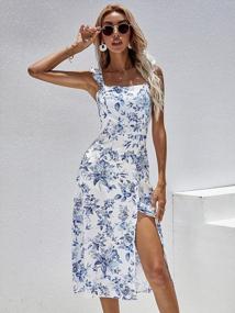 img 1 attached to Women'S Summer Floral Midi Dress With Square Neck & Ruffle Slit Corset By SOLY HUX