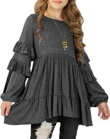 img 4 attached to MITILLY Crewneck Pleated Babydoll Pockets Girls' Tops, Tees & Blouses