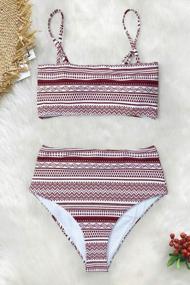 img 1 attached to 👙 CUPSHE Stripe Reversible Bandeau Top High Waisted Bikini for Women