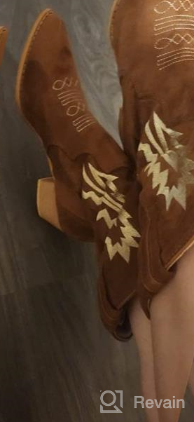 img 1 attached to TEMOFON Cowboy Boots For Women Suede Pointed Toe Pull On Booties Embroidered Western Cowgirl Mid Calf Boots review by Keith Barra
