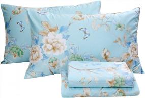 img 3 attached to FADFAY 800 Thread Count 100% Egyptian Cotton Elegant Peony Print Pillowcases (Standard Size 19× 29Inch, Sky Blue)
