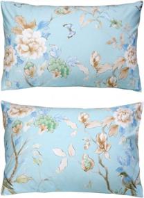 img 4 attached to FADFAY 800 Thread Count 100% Egyptian Cotton Elegant Peony Print Pillowcases (Standard Size 19× 29Inch, Sky Blue)