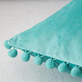 img 2 attached to Add A Pop Of Color And Texture To Your Home With Top Finel Velvet Throw Pillow Cover With Pom-Poms In Teal Green