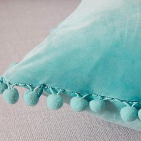 img 1 attached to Add A Pop Of Color And Texture To Your Home With Top Finel Velvet Throw Pillow Cover With Pom-Poms In Teal Green